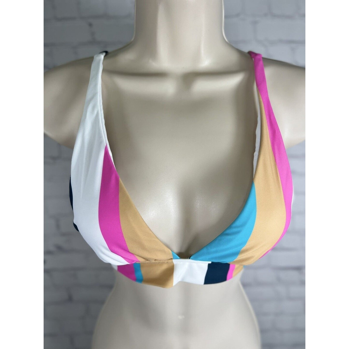 Raisins Juniors Pink Striped Triangle Spaghetti Strap Bikini Top Swim Medium