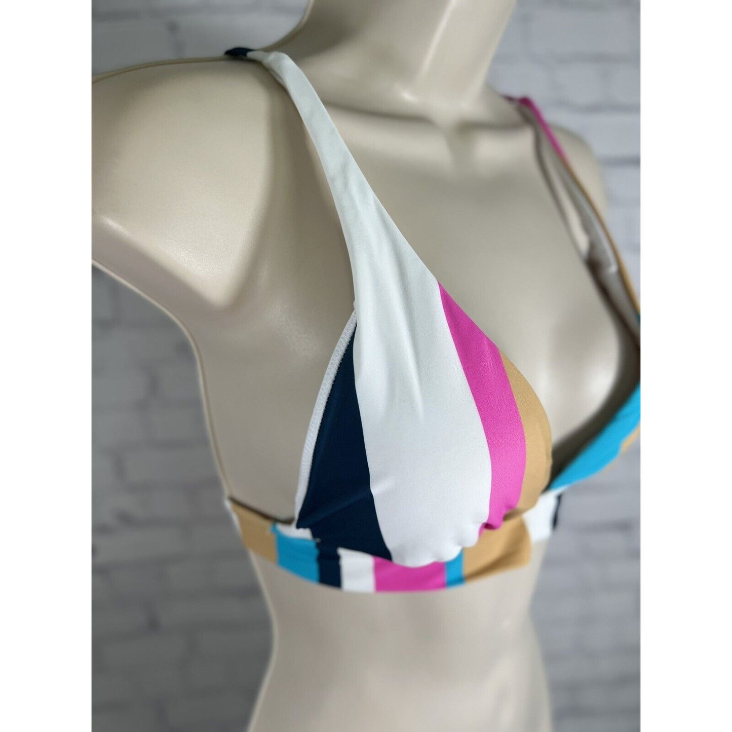 Raisins Juniors Pink Striped Triangle Spaghetti Strap Bikini Top Swim Medium