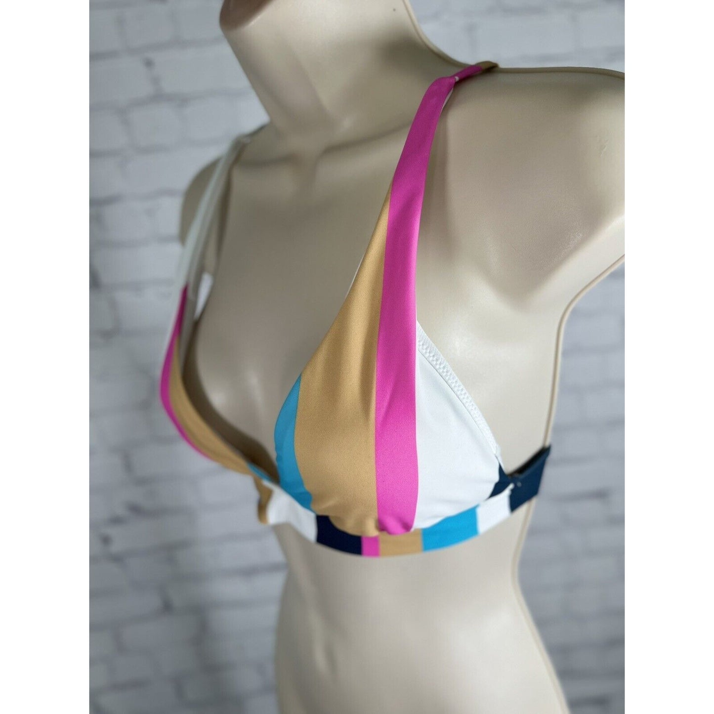 Raisins Juniors Pink Striped Triangle Spaghetti Strap Bikini Top Swim Medium