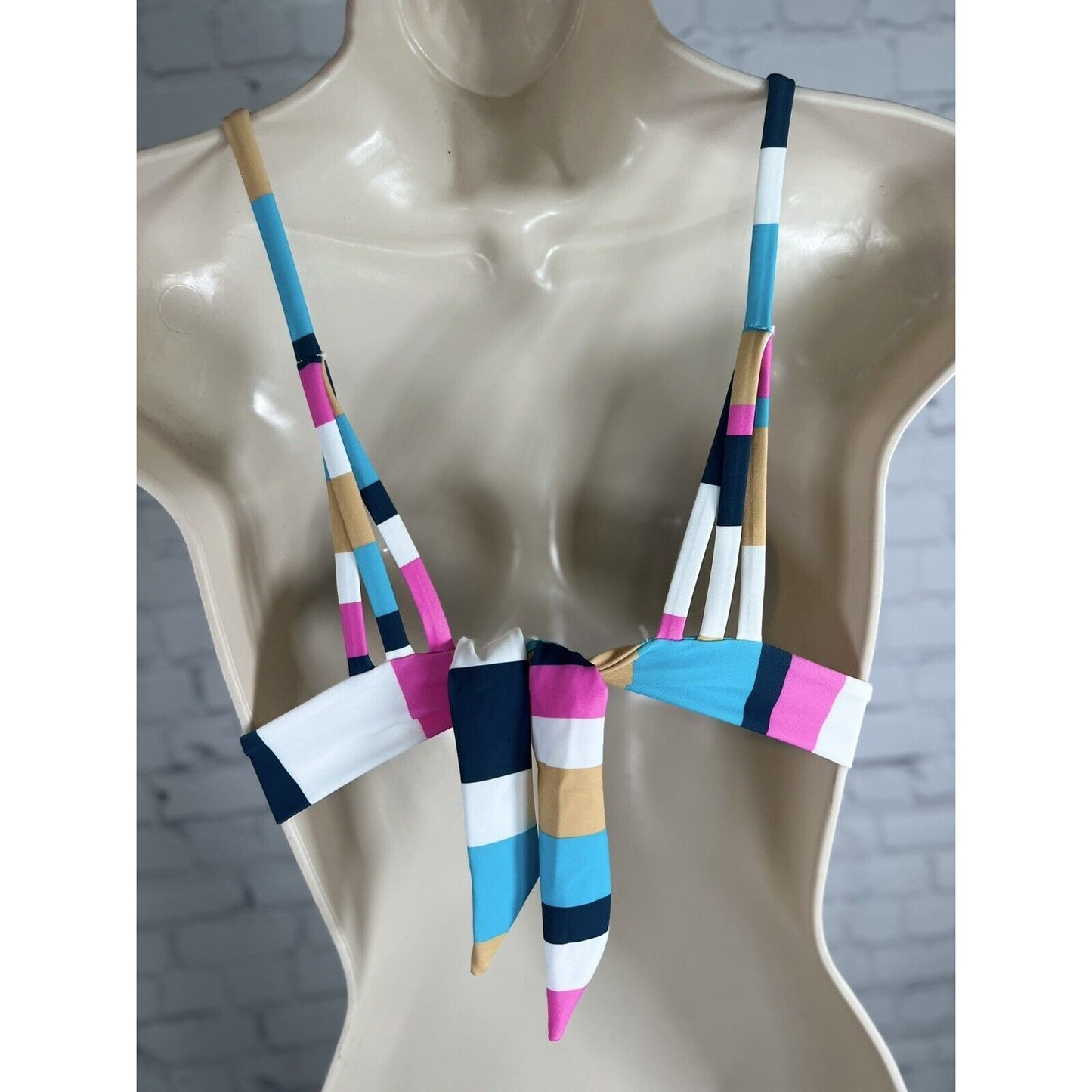 Raisins Juniors Pink Striped Triangle Spaghetti Strap Bikini Top Swim Medium