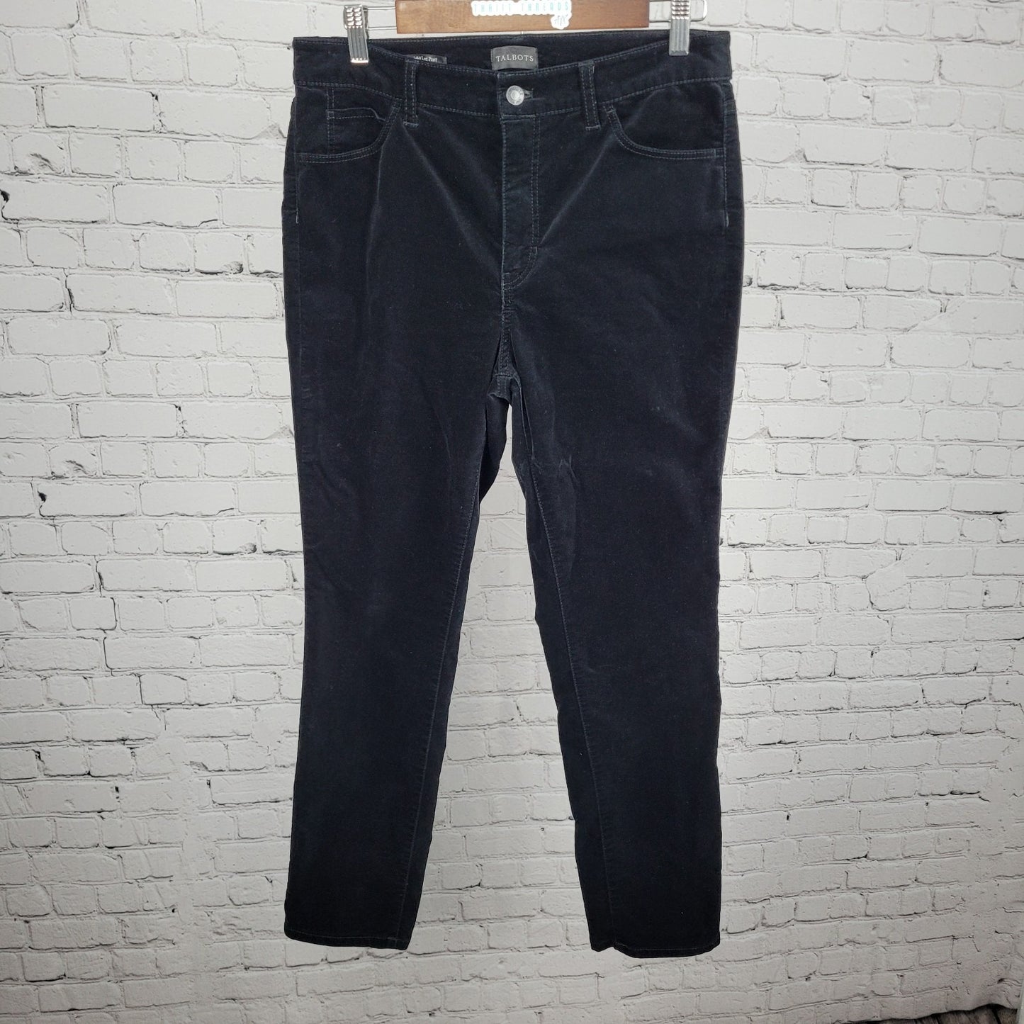 Talbots Black Velveteen Cotton Stretch Straight Leg High Rise Pants 10P (31x29)