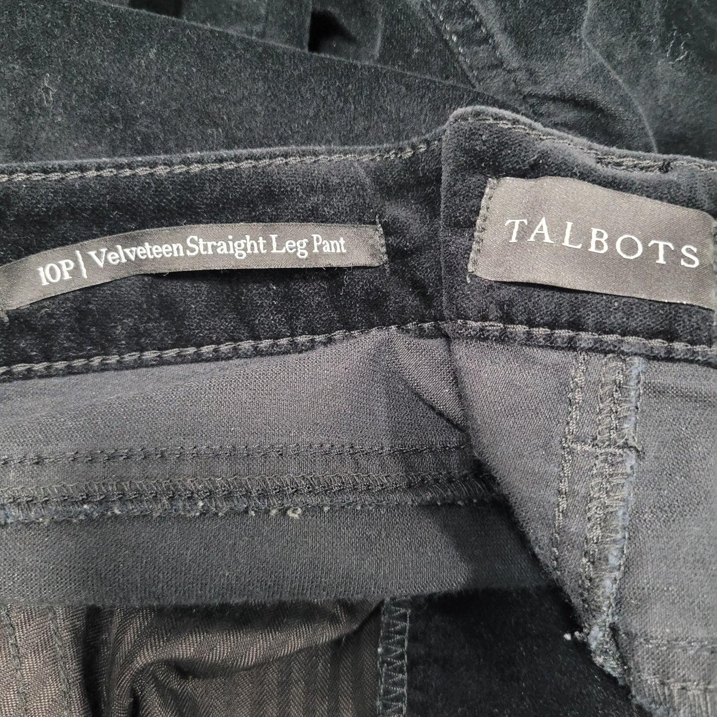 Talbots Black Velveteen Cotton Stretch Straight Leg High Rise Pants 10P (31x29)