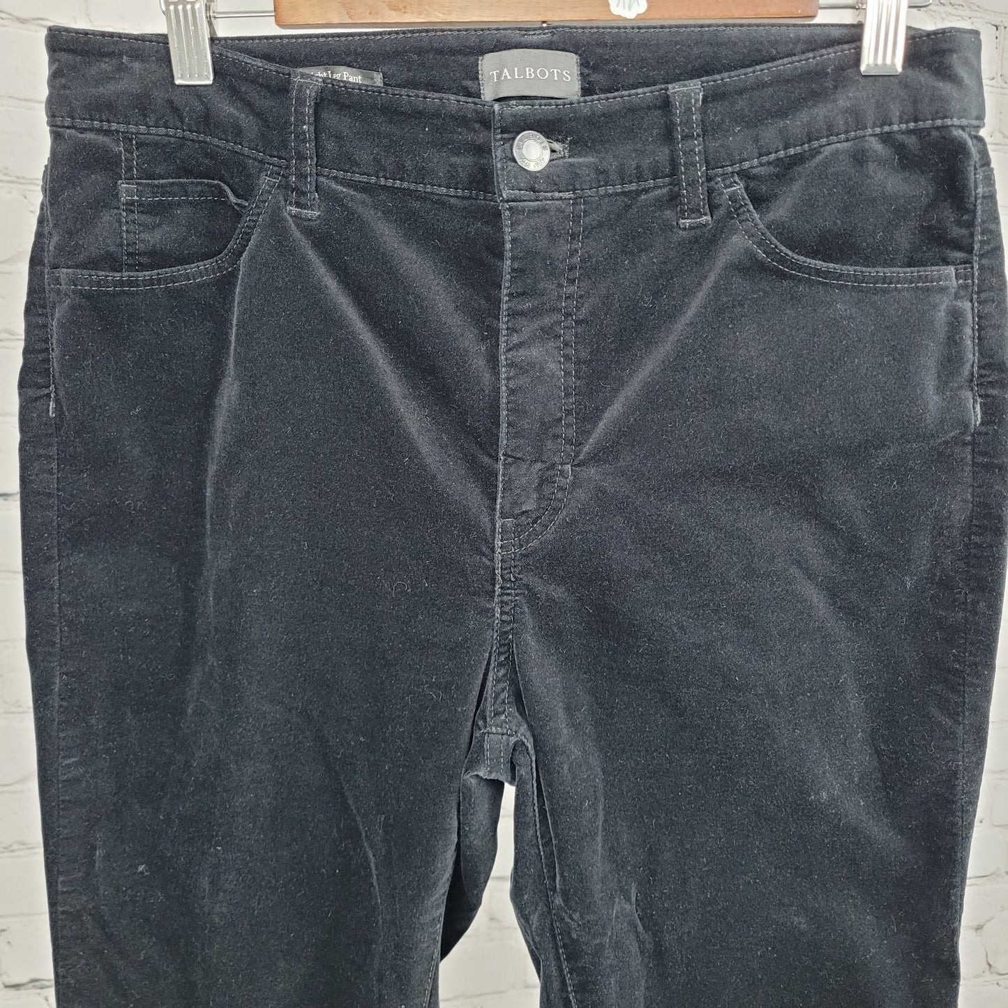 Talbots Black Velveteen Cotton Stretch Straight Leg High Rise Pants 10P (31x29)
