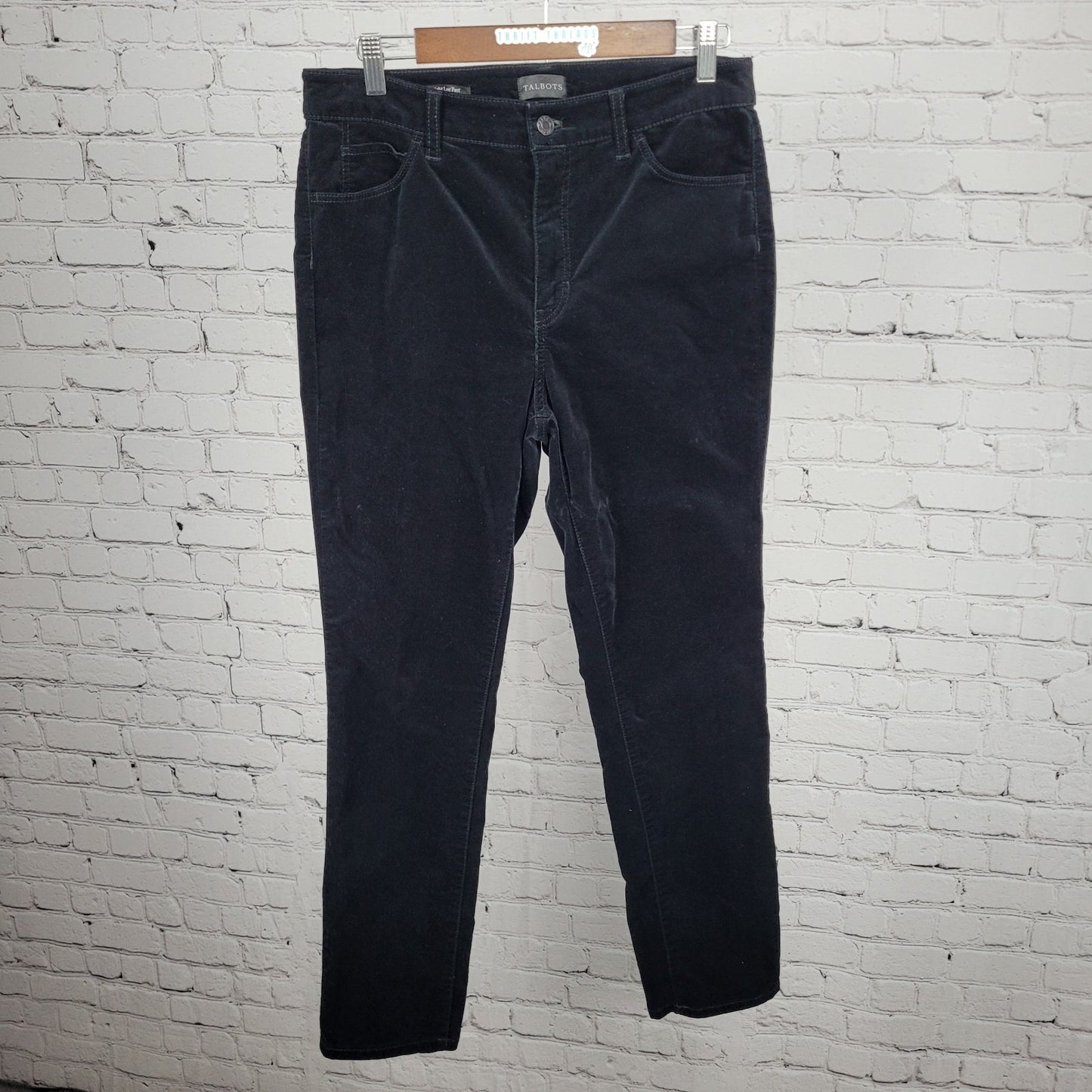 Talbots Black Velveteen Cotton Stretch Straight Leg High Rise Pants 10P (31x29)