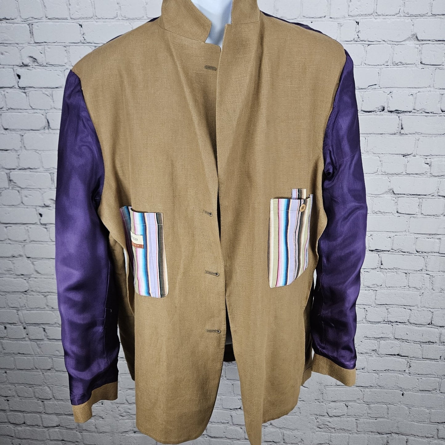 Barry Bricken Weekend Brown 100% Linen 3 Button Vented Blazer Sport Coat 42R