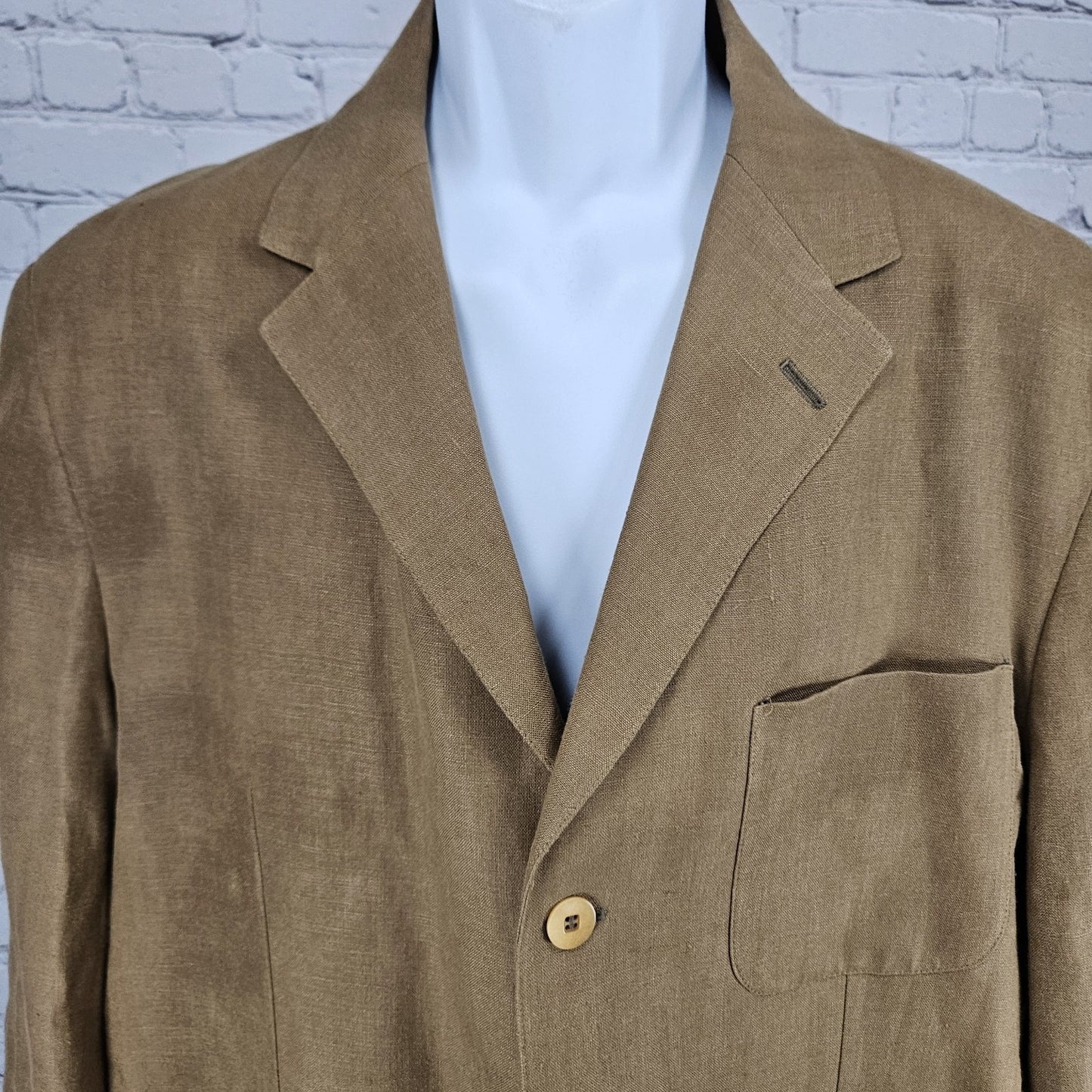 Barry Bricken Weekend Brown 100% Linen 3 Button Vented Blazer Sport Coat 42R