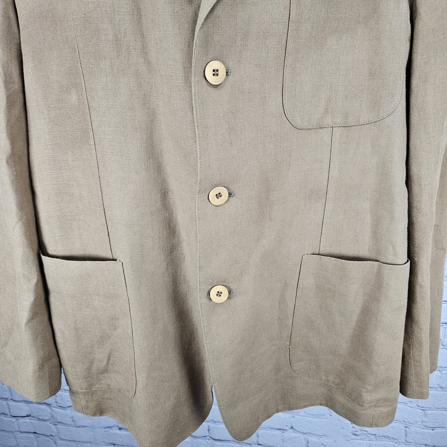 Barry Bricken Weekend Brown 100% Linen 3 Button Vented Blazer Sport Coat 42R