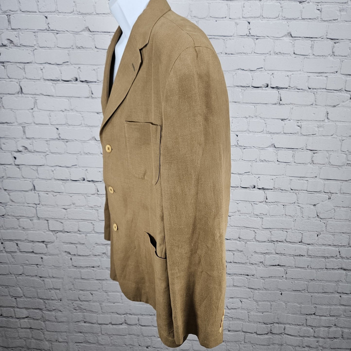 Barry Bricken Weekend Brown 100% Linen 3 Button Vented Blazer Sport Coat 42R