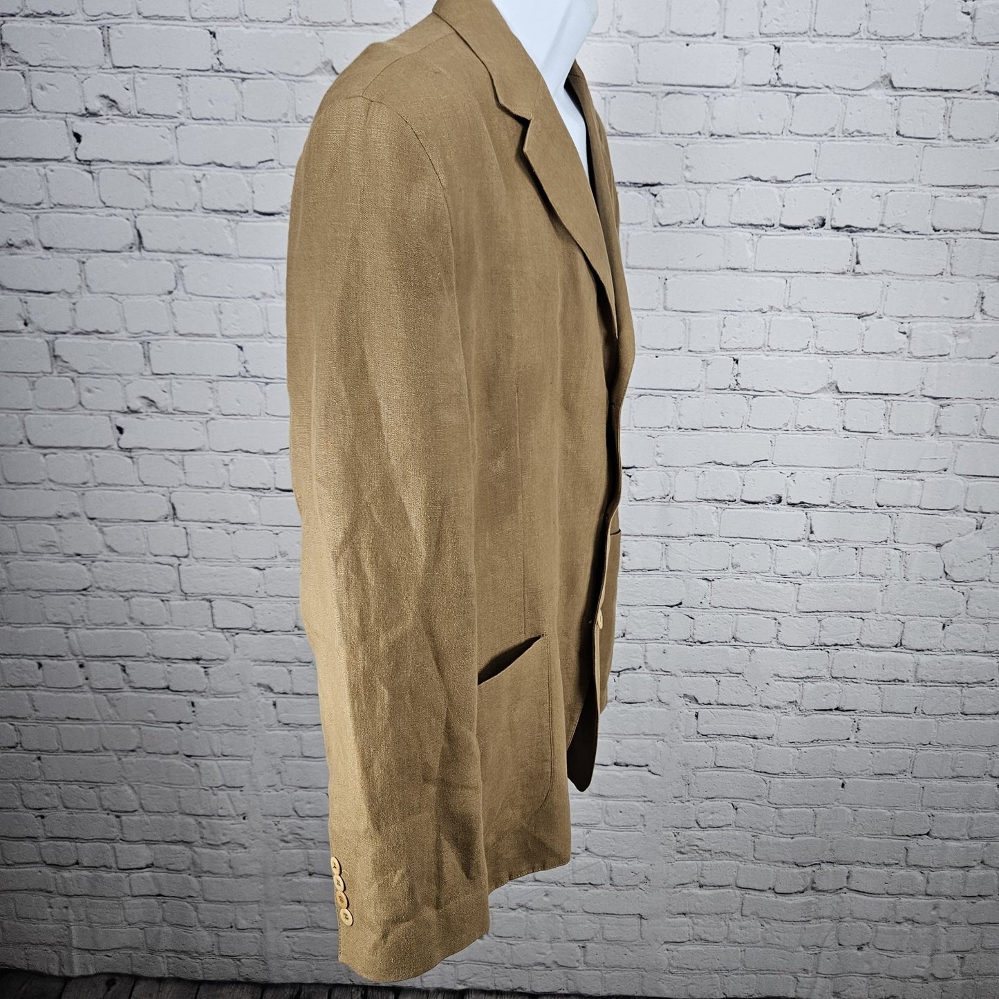 Barry Bricken Weekend Brown 100% Linen 3 Button Vented Blazer Sport Coat 42R