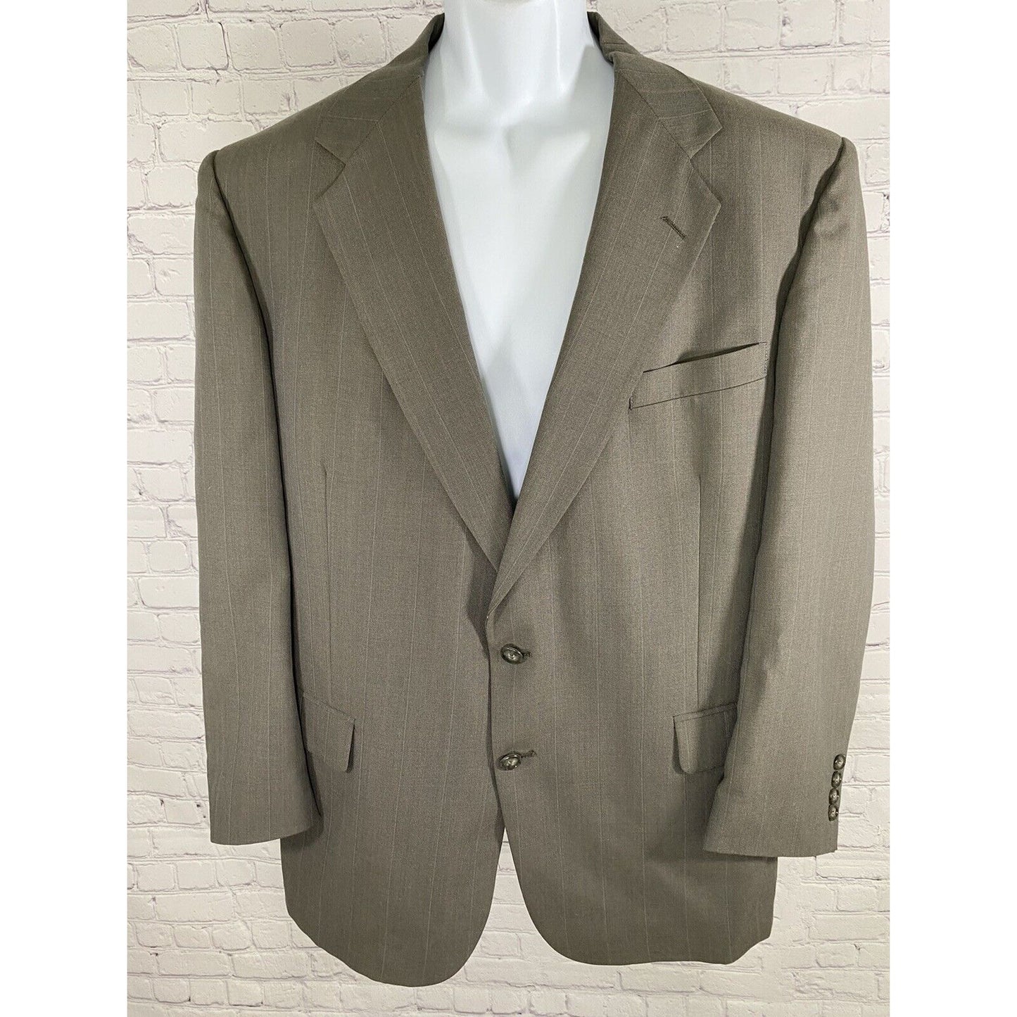 VTG Stafford Gray Two Button Coat Blazer Jacket Windowpane Striped 46R