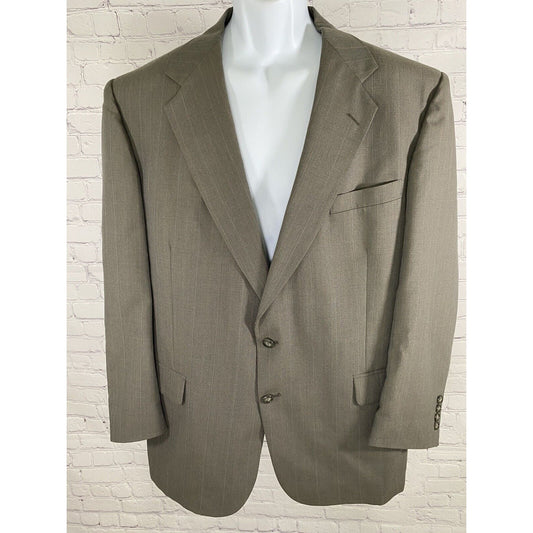 VTG Stafford Gray Two Button Coat Blazer Jacket Windowpane Striped 46R