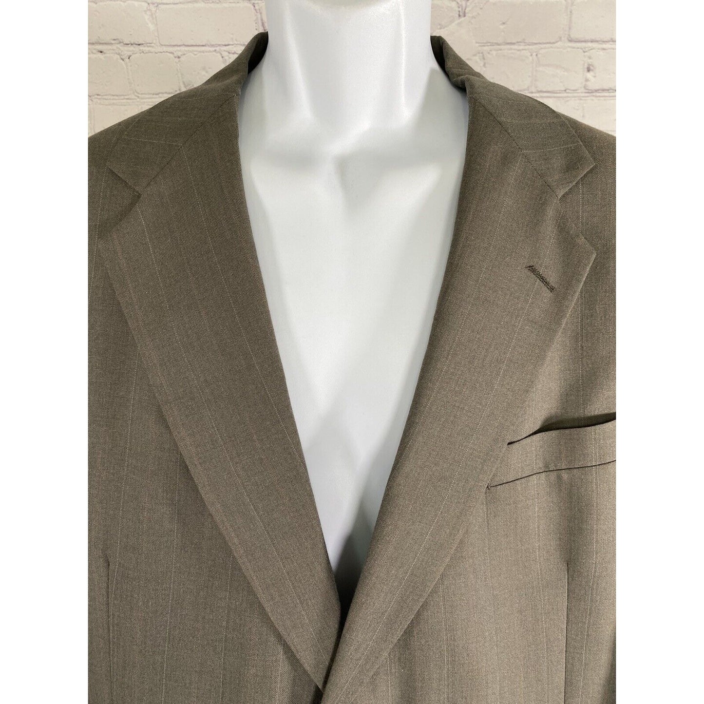 VTG Stafford Gray Two Button Coat Blazer Jacket Windowpane Striped 46R