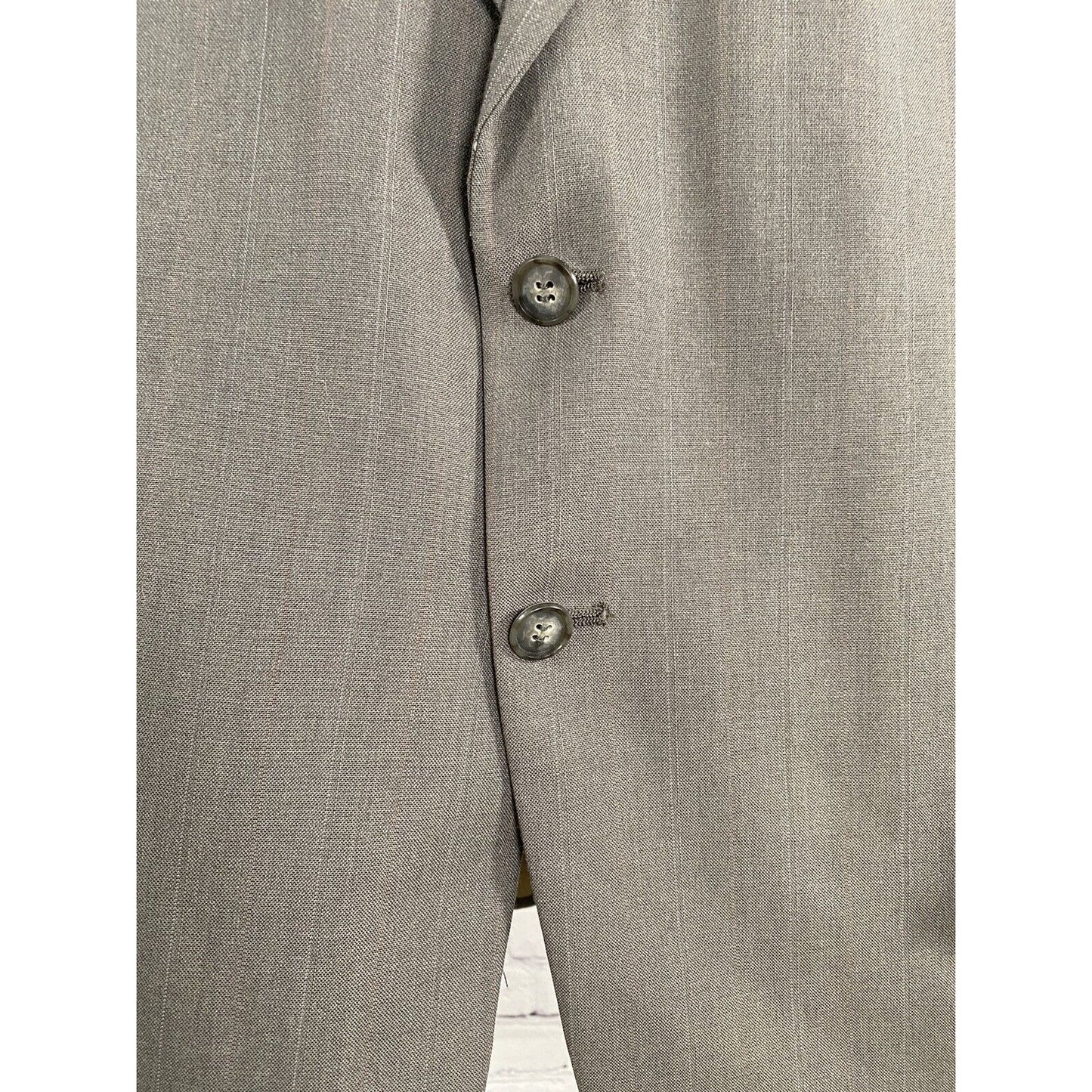 VTG Stafford Gray Two Button Coat Blazer Jacket Windowpane Striped 46R