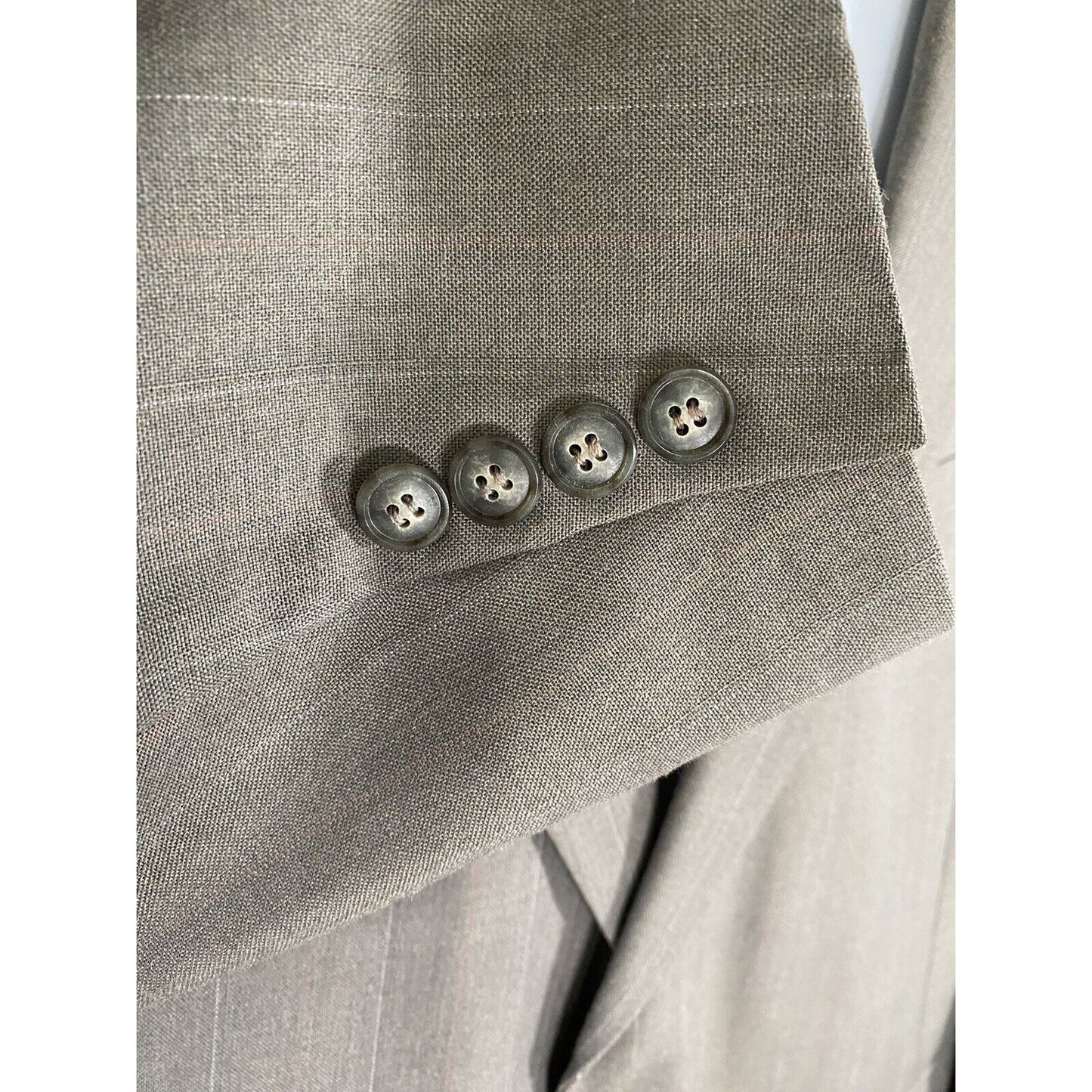 VTG Stafford Gray Two Button Coat Blazer Jacket Windowpane Striped 46R