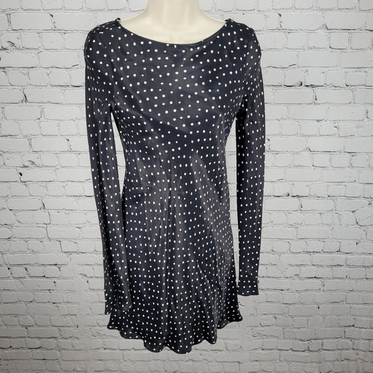 Zara Black Polka Dot Satin Stretch Long Sleeve Zipped Mini Dress Size Small S