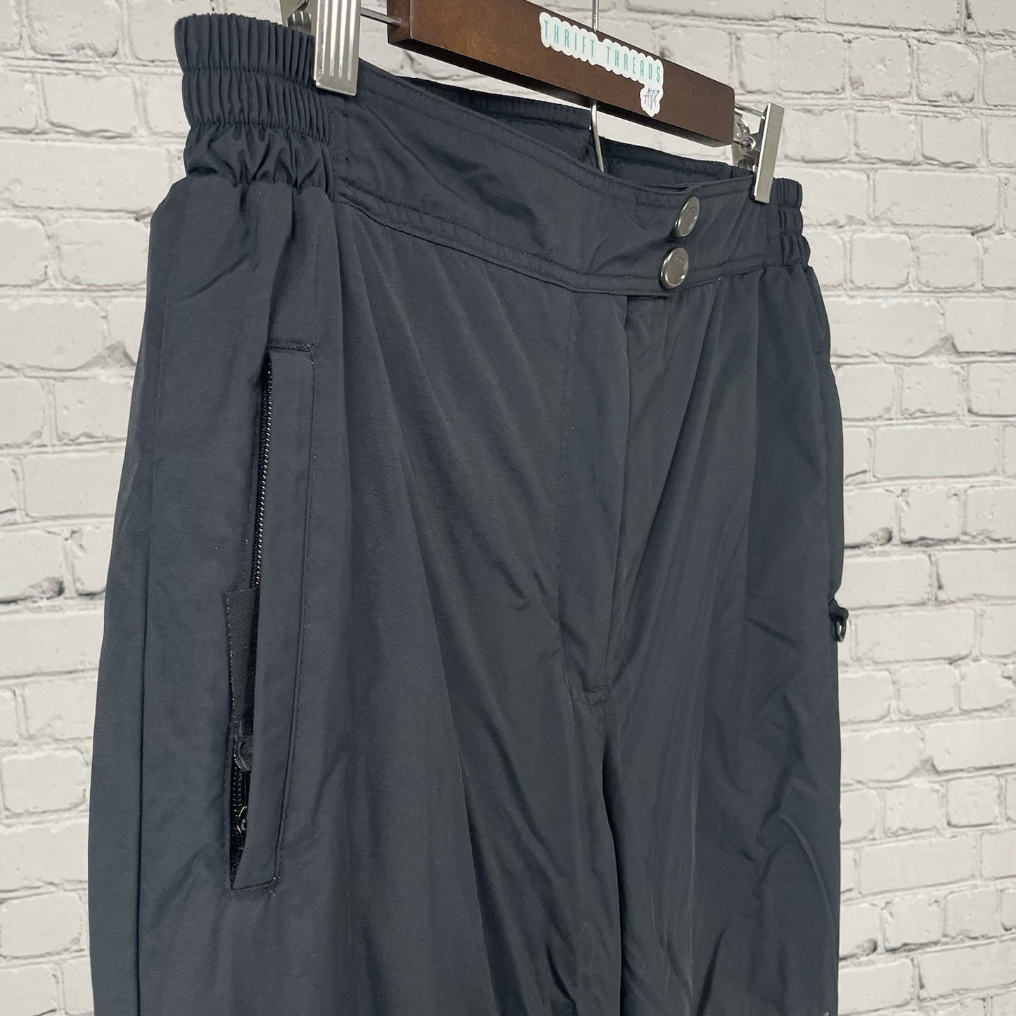Marker Black Insulated Elastic Waist Zip Pockets Ski Snow Pants Size 12 (31x30)