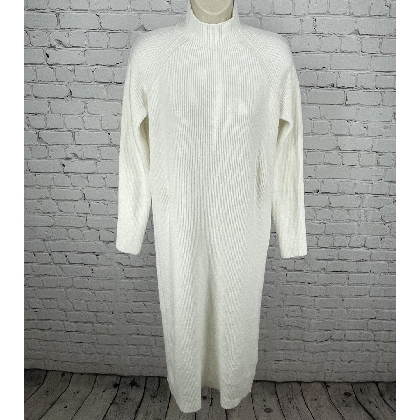 Zara Ivory White Heavy Knit High Neck Long Sleeve Sweater Dress Size Small S