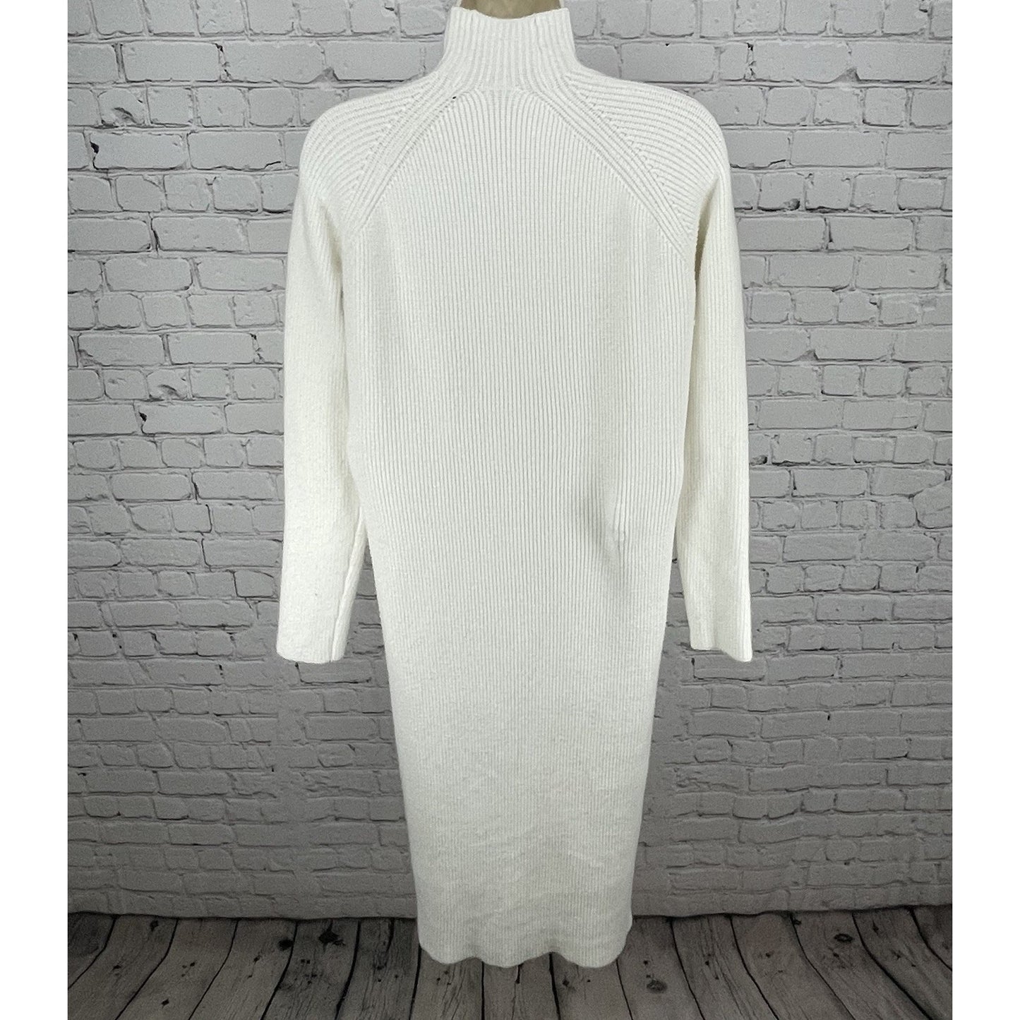Zara Ivory White Heavy Knit High Neck Long Sleeve Sweater Dress Size Small S