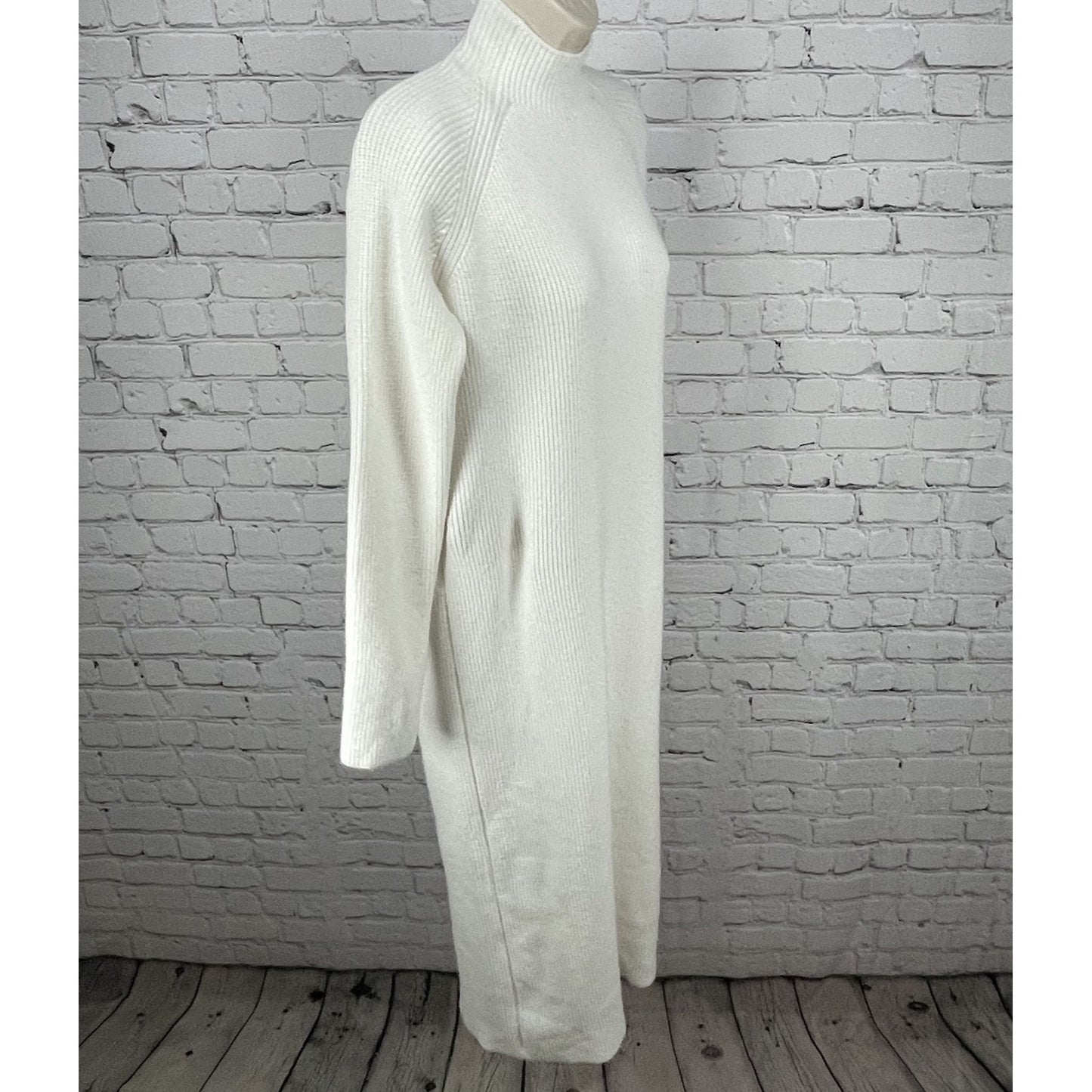 Zara Ivory White Heavy Knit High Neck Long Sleeve Sweater Dress Size Small S