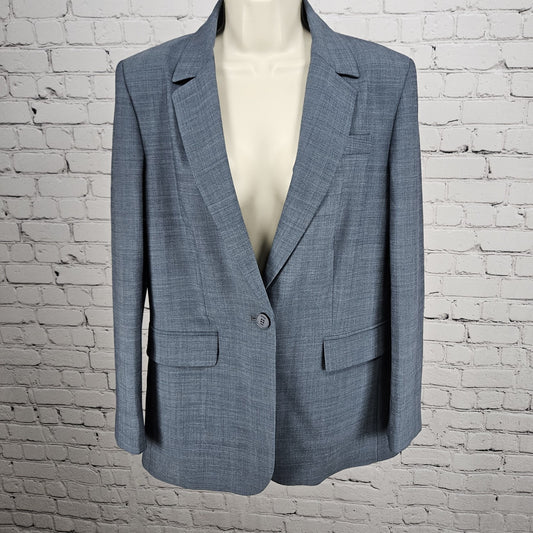 Maje Blue Wool Blend Stretch 1 Button Vented Notch Lined Blazer Suit Jacket 36