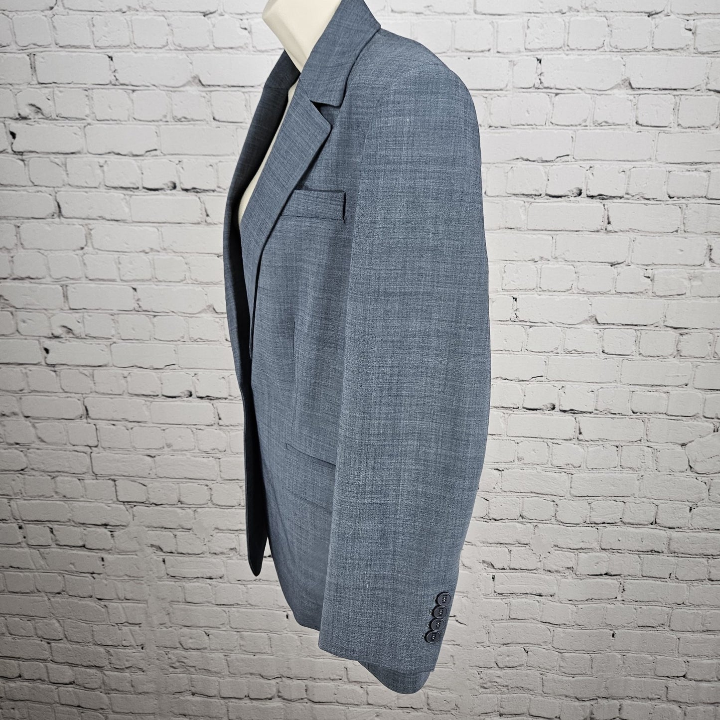 Maje Blue Wool Blend Stretch 1 Button Vented Notch Lined Blazer Suit Jacket 36