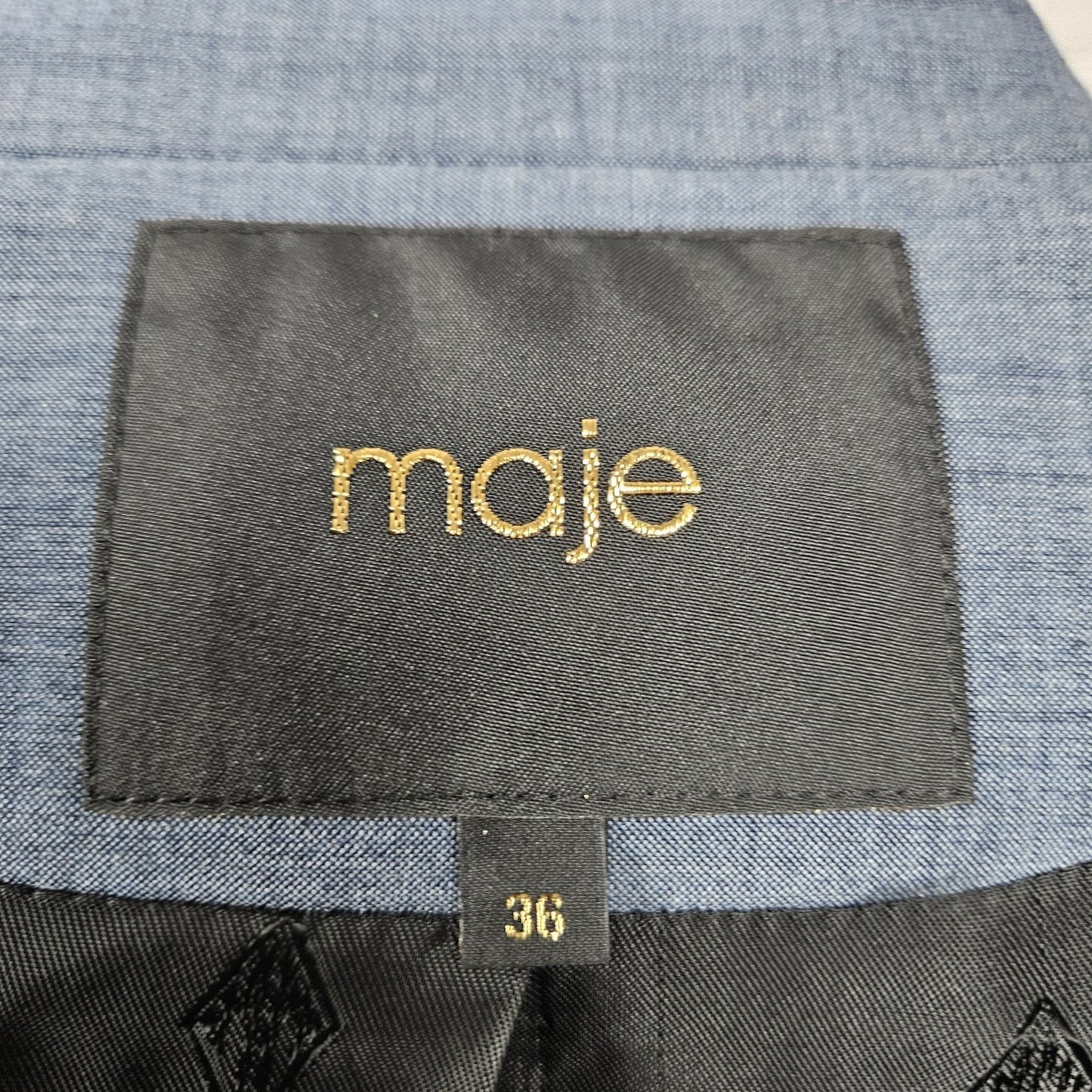Maje Blue Wool Blend Stretch 1 Button Vented Notch Lined Blazer Suit Jacket 36