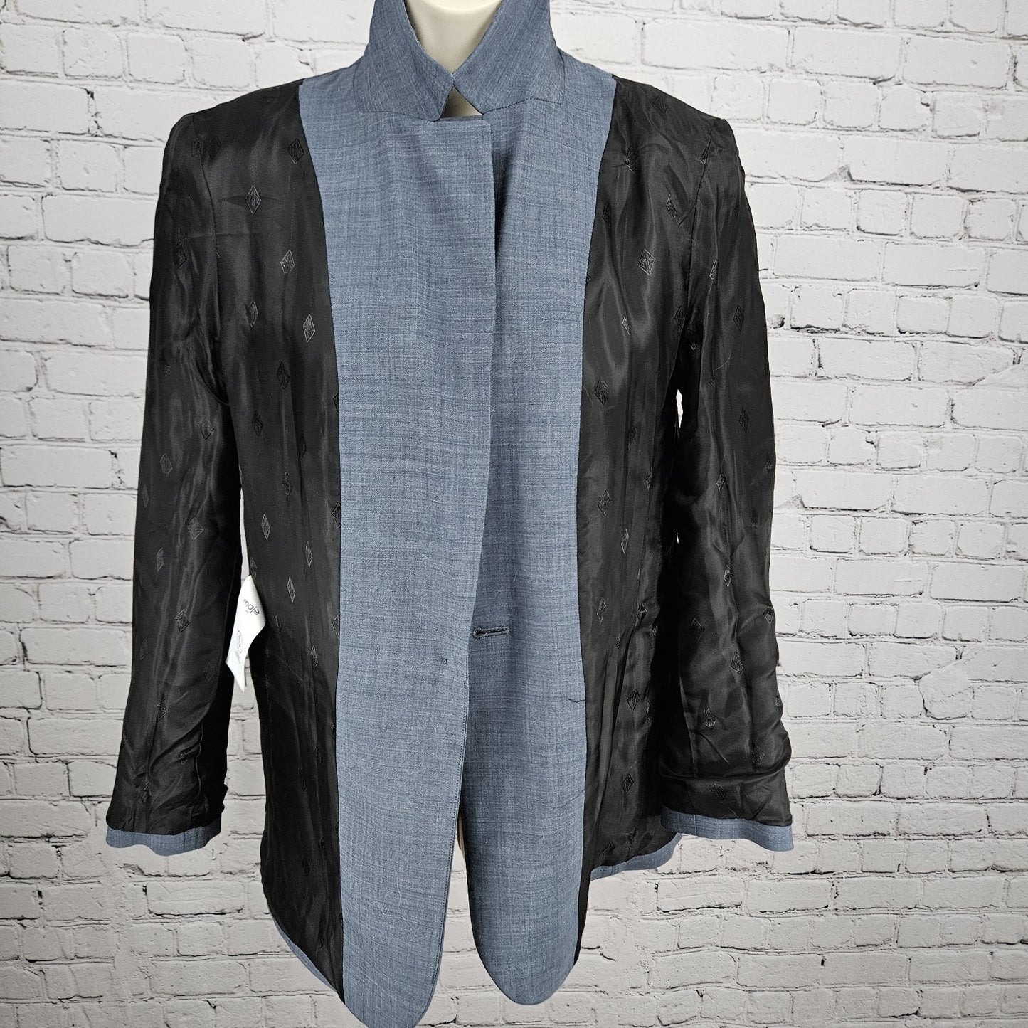 Maje Blue Wool Blend Stretch 1 Button Vented Notch Lined Blazer Suit Jacket 36