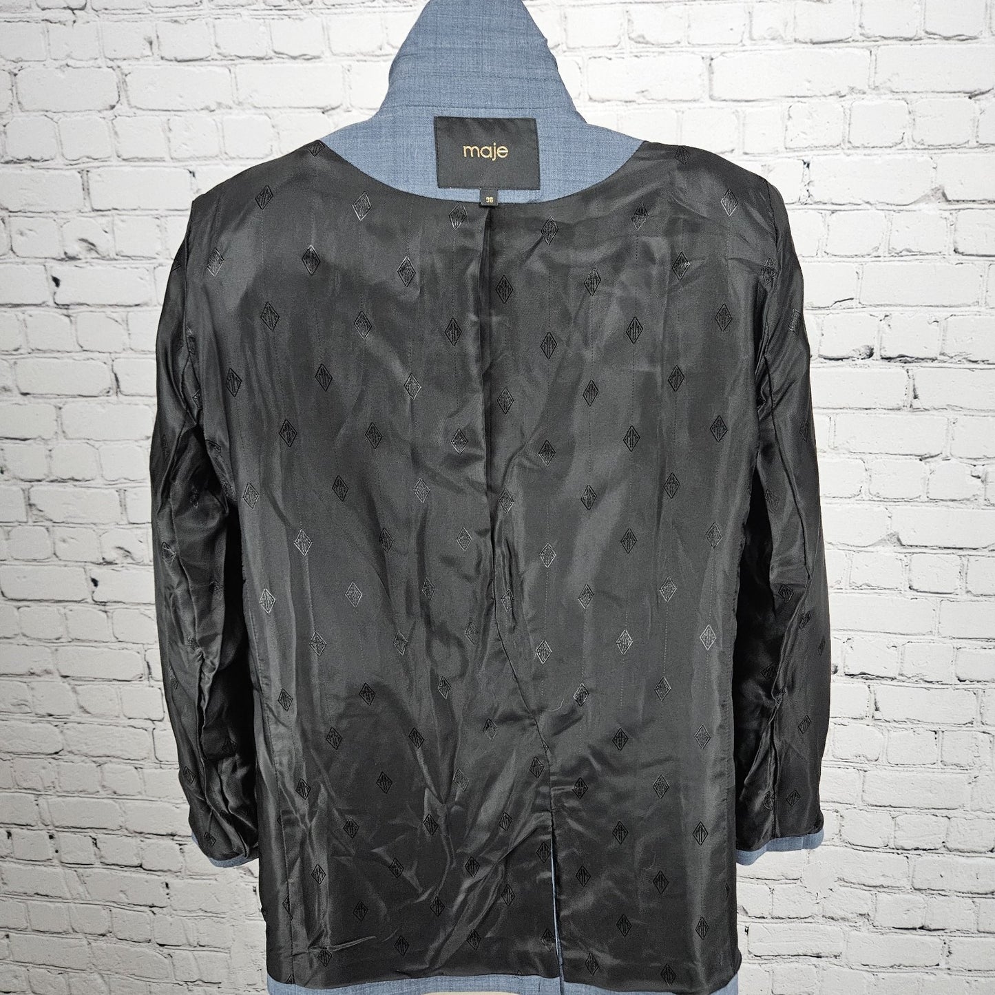 Maje Blue Wool Blend Stretch 1 Button Vented Notch Lined Blazer Suit Jacket 36