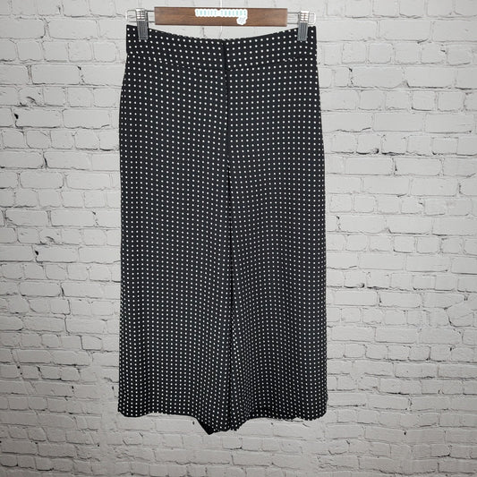 Kate Spade Black White Polka Dot Wide Leg Cropped Culottes Pants 00 (25x21)