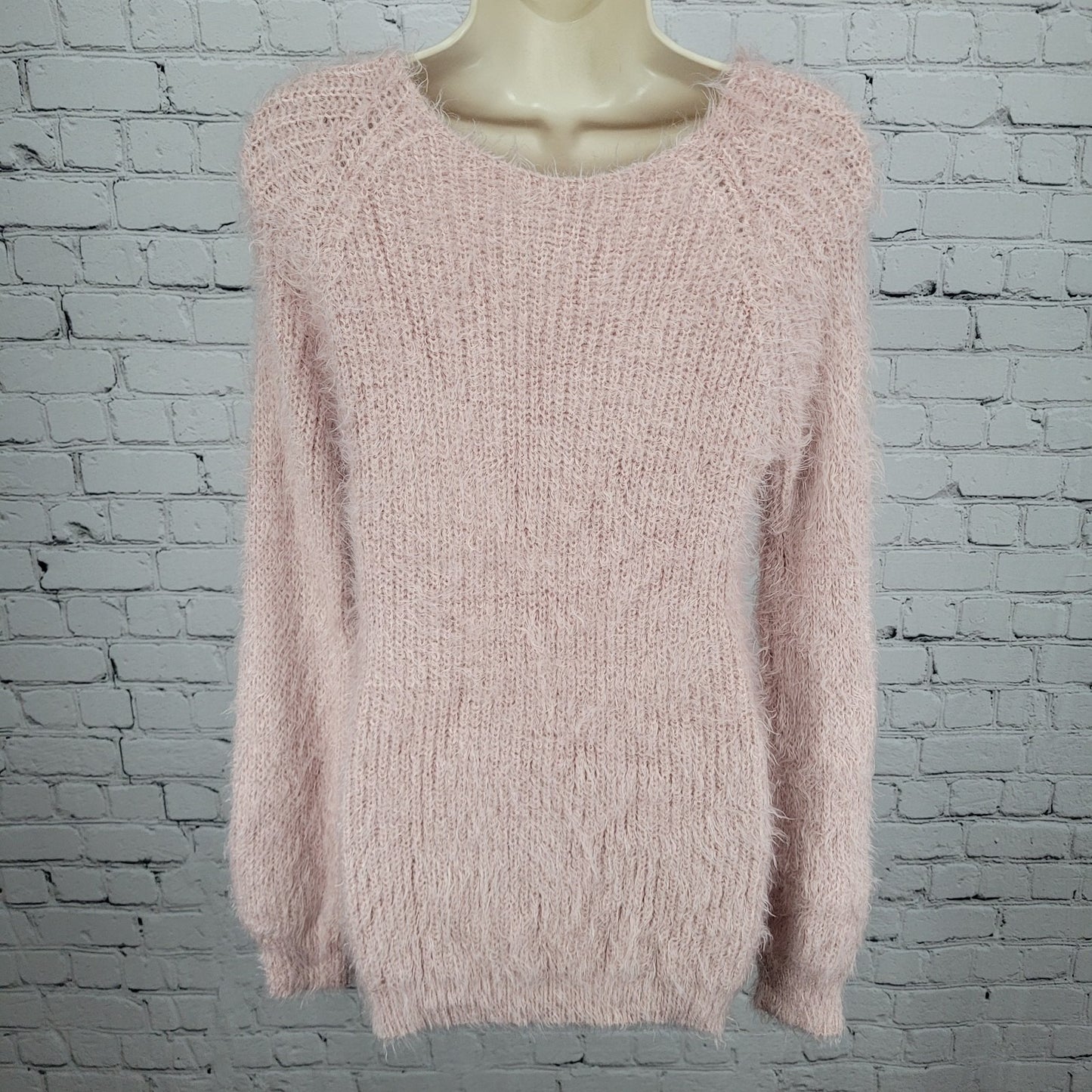 Don't Ask Why Pink Fuzzy Knit Faux Fur Long Sleeve Pullover Sweater Italy O/S