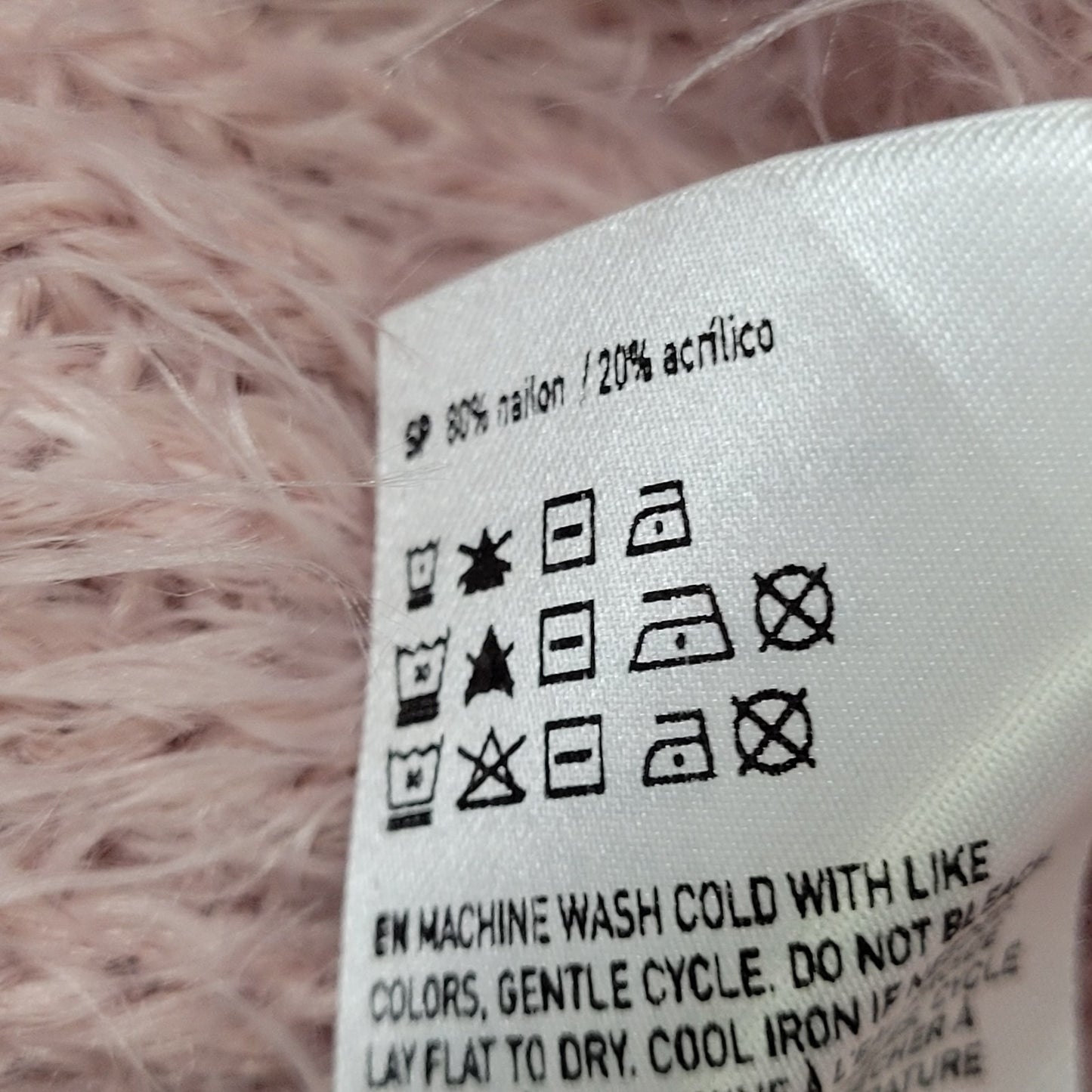 Don't Ask Why Pink Fuzzy Knit Faux Fur Long Sleeve Pullover Sweater Italy O/S