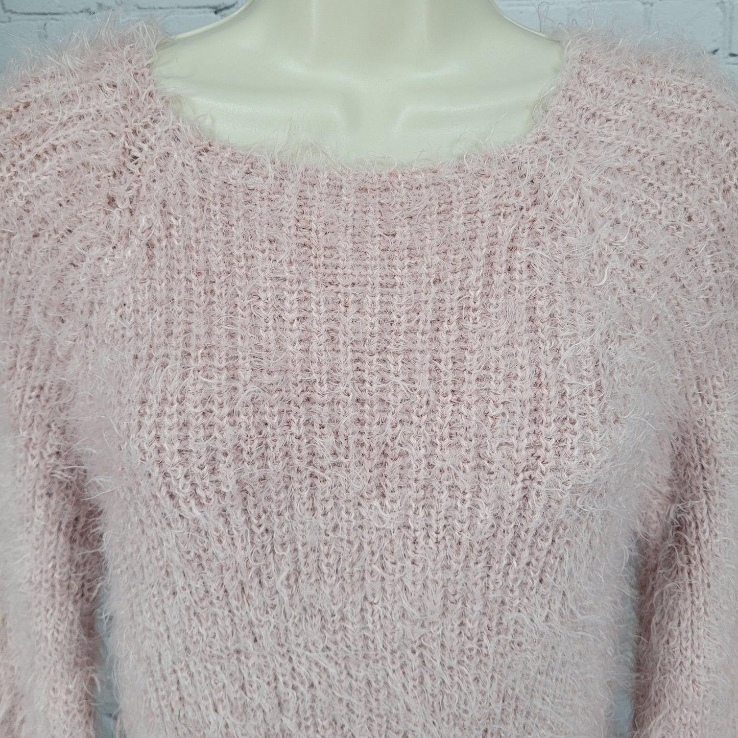 Don't Ask Why Pink Fuzzy Knit Faux Fur Long Sleeve Pullover Sweater Italy O/S