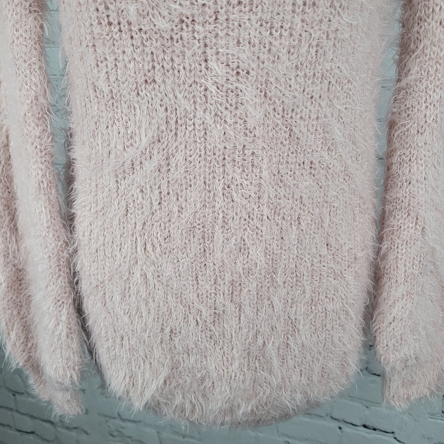 Don't Ask Why Pink Fuzzy Knit Faux Fur Long Sleeve Pullover Sweater Italy O/S
