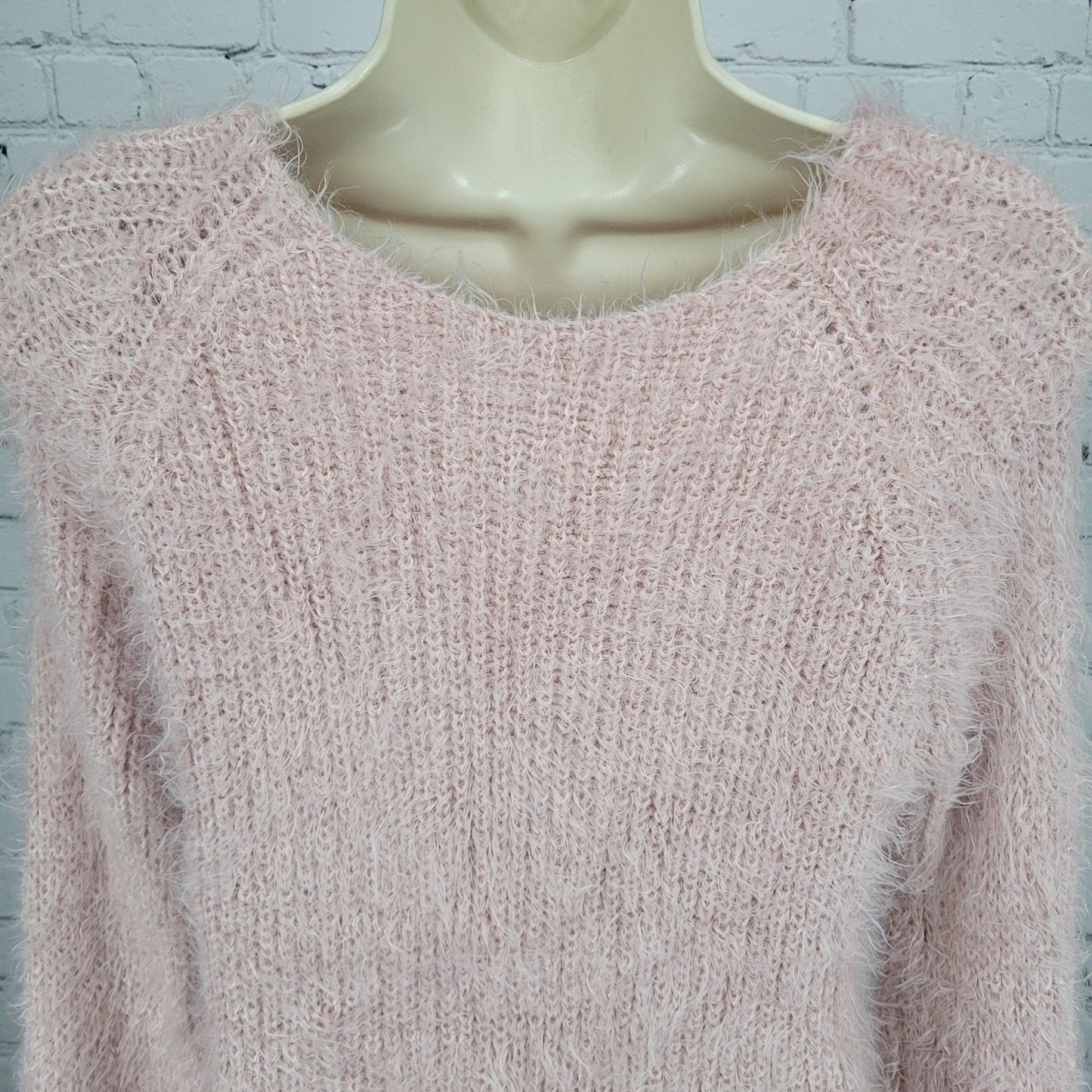 Don't Ask Why Pink Fuzzy Knit Faux Fur Long Sleeve Pullover Sweater Italy O/S