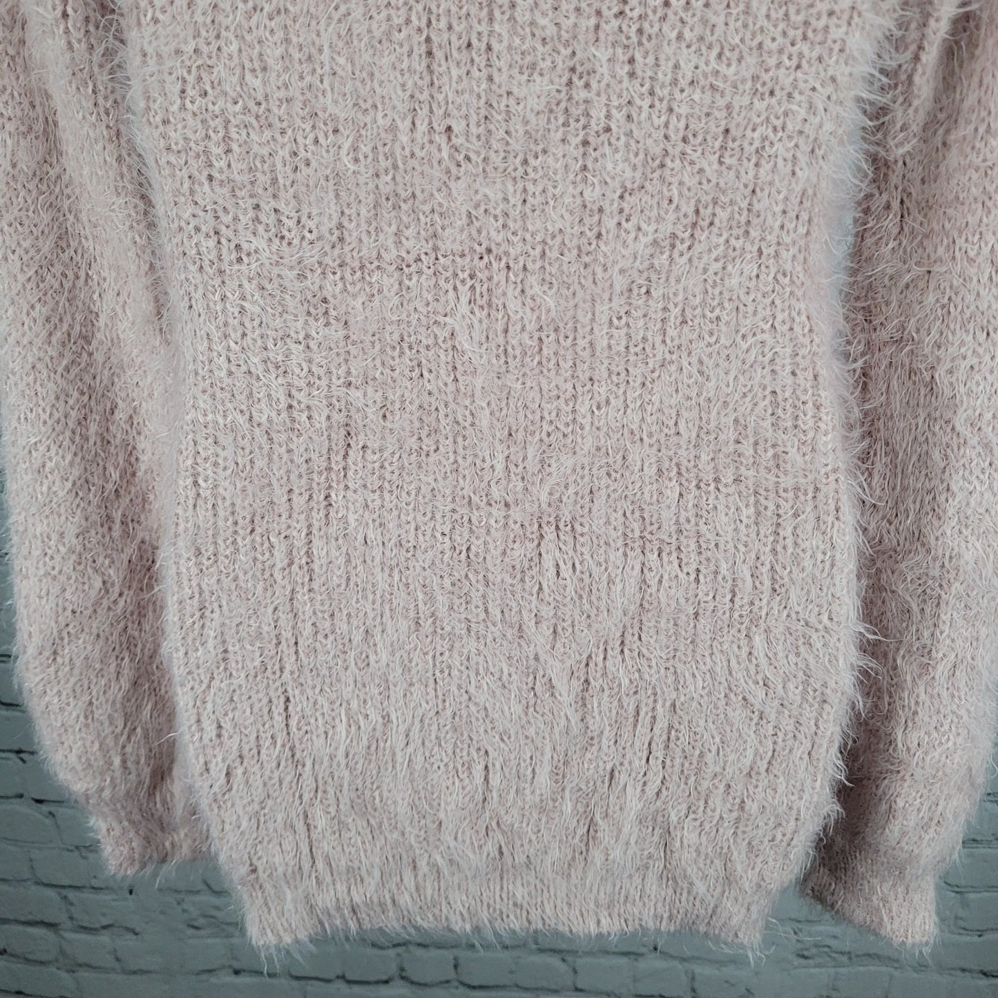 Don't Ask Why Pink Fuzzy Knit Faux Fur Long Sleeve Pullover Sweater Italy O/S