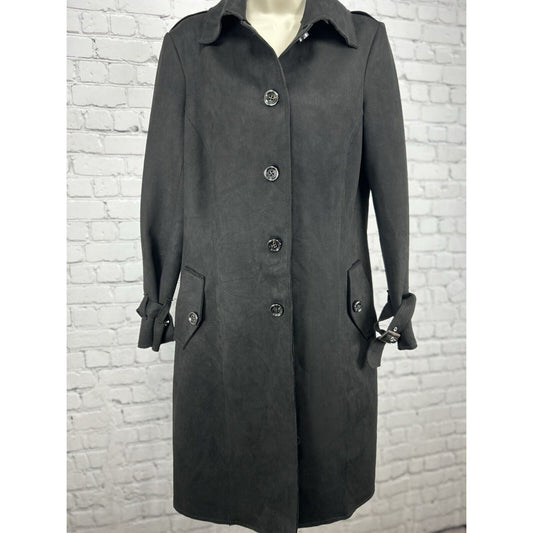 Yaly Couture Black 5 Button Collared Long Sleeve Over Coat Jacket Size Medium M