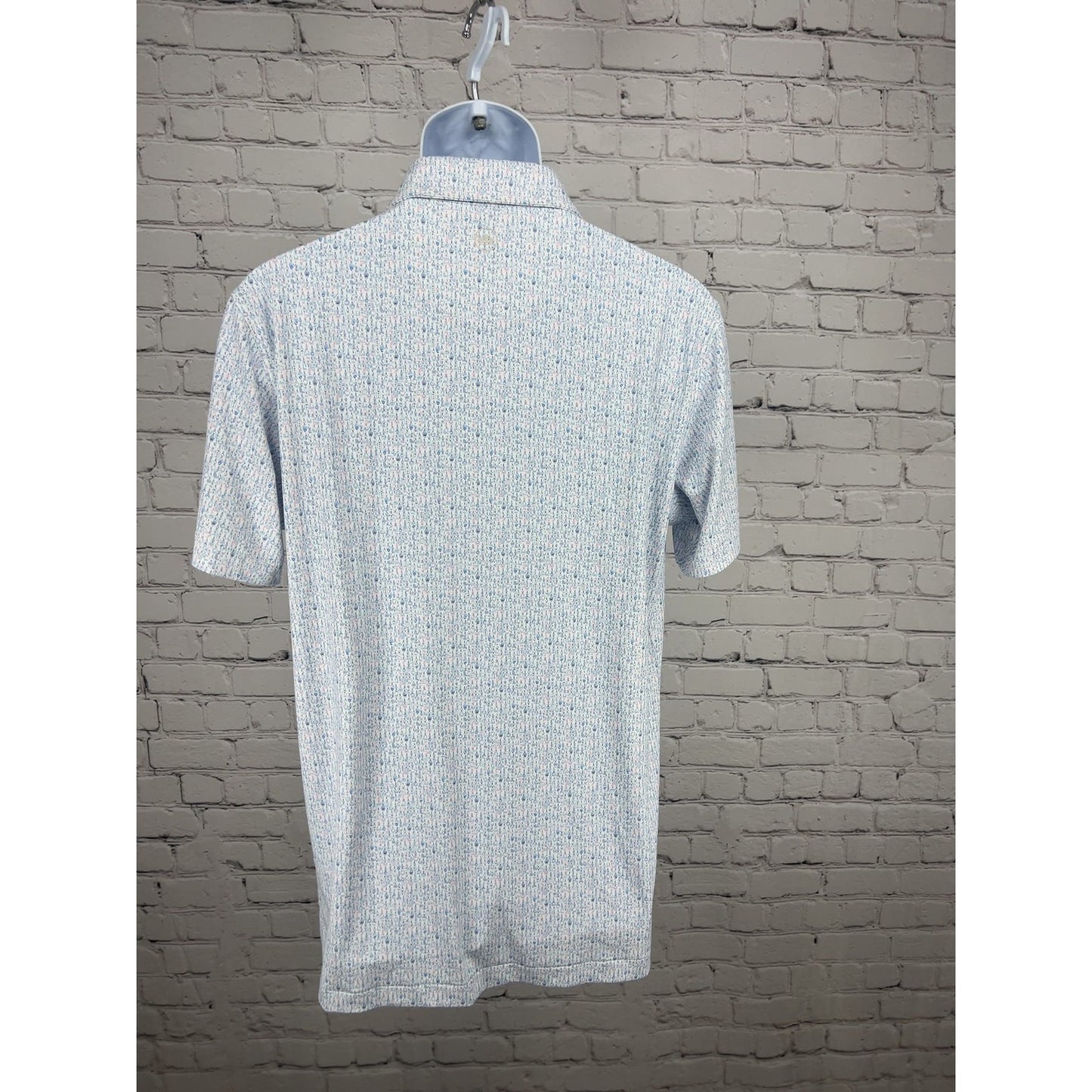 NWT Peter Millar Crown Crafted White Blue Novelty Print Tailored Fit Golf Polo M