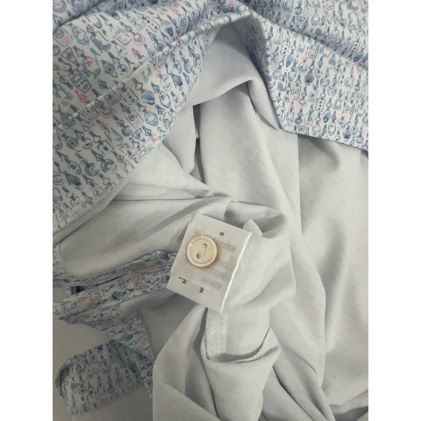 NWT Peter Millar Crown Crafted White Blue Novelty Print Tailored Fit Golf Polo M