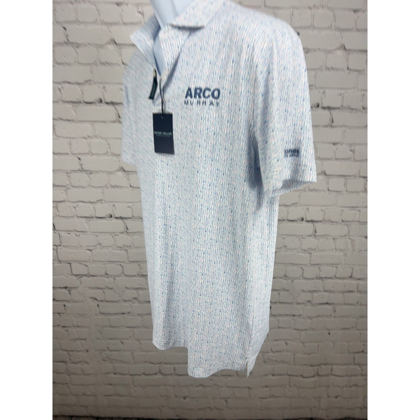 NWT Peter Millar Crown Crafted White Blue Novelty Print Tailored Fit Golf Polo M