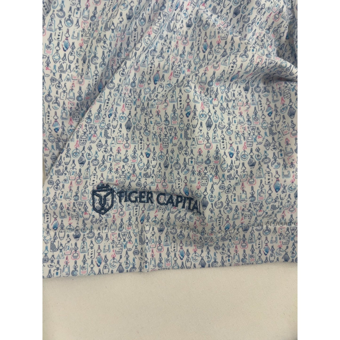 NWT Peter Millar Crown Crafted White Blue Novelty Print Tailored Fit Golf Polo M