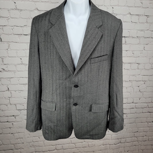 Barneys New York Grey 100% Wool Herringbone Blazer Italy Made Size 52 US 42