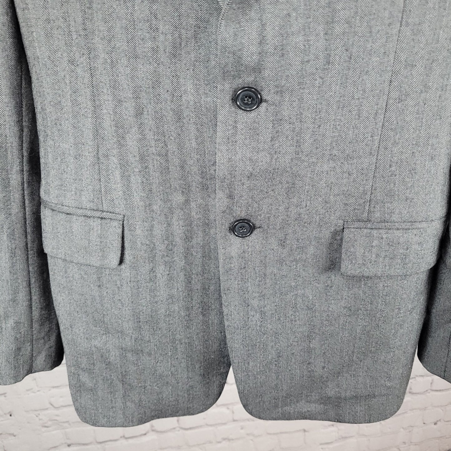 Barneys New York Grey 100% Wool Herringbone Blazer Italy Made Size 52 US 42