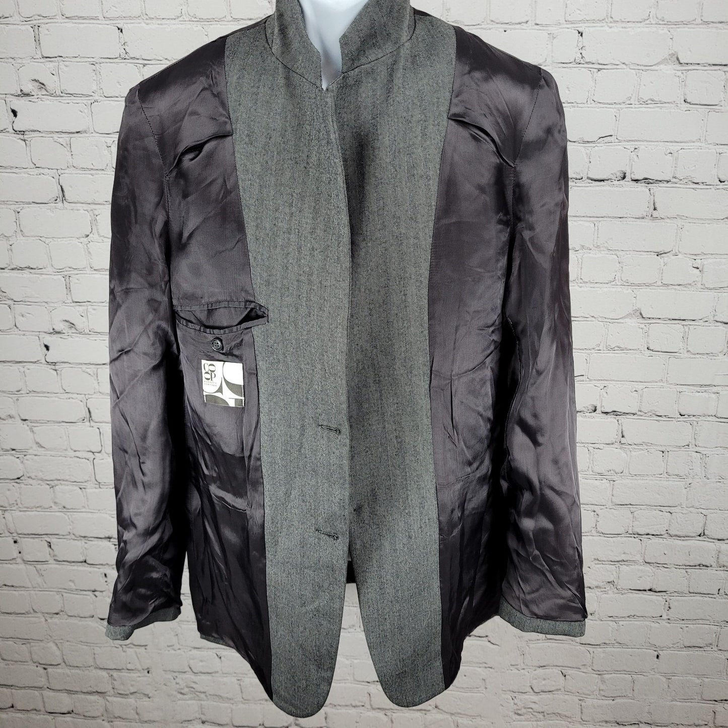 Barneys New York Grey 100% Wool Herringbone Blazer Italy Made Size 52 US 42