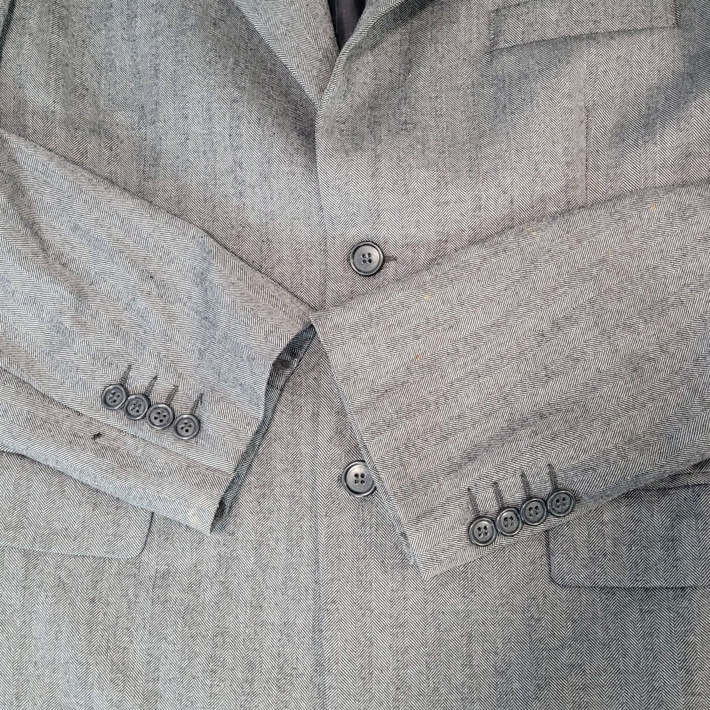 Barneys New York Grey 100% Wool Herringbone Blazer Italy Made Size 52 US 42