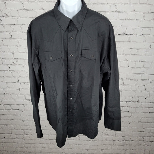 VTG Wrangler Black Western Pearl Snap Lightweight Long Sleeve Shirt Size XXL