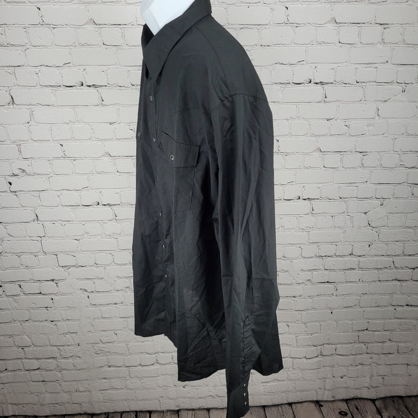 VTG Wrangler Black Western Pearl Snap Lightweight Long Sleeve Shirt Size XXL