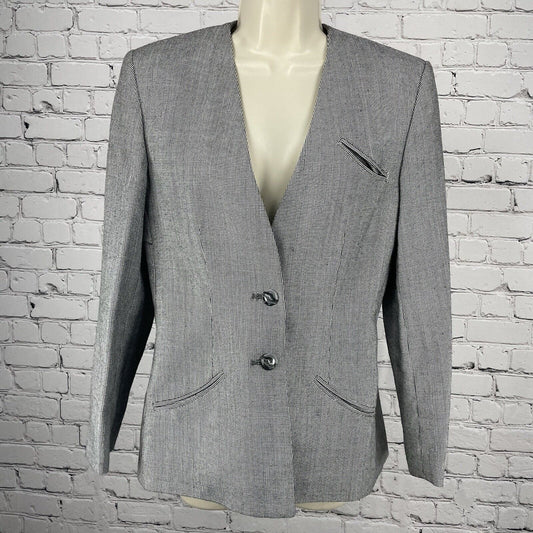 Vintage Emily Black White Two Button Blazer Jacket Pockets Padded Petite Size 4P