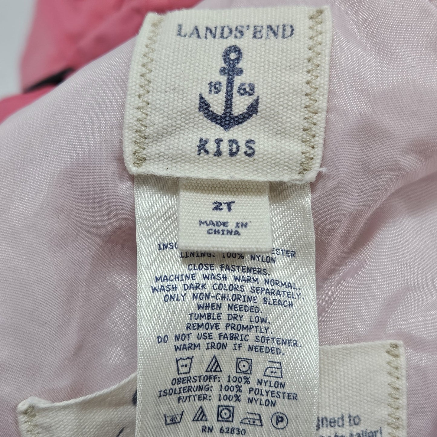 Lands’ End Pink Grow-A-Longs Insulated Front Zip Winter Snow Bibs Pants Kids 2T