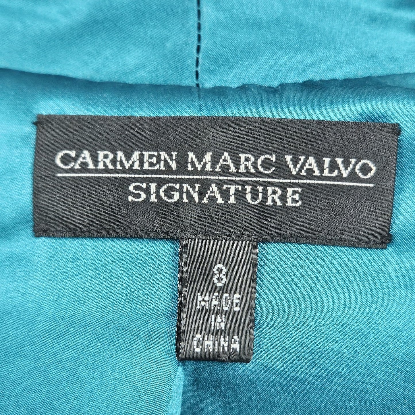 Carmen Marco Valvo Green Beaded Silk Lined Signature Ruffle 3/4 Sleeve Jacket 8