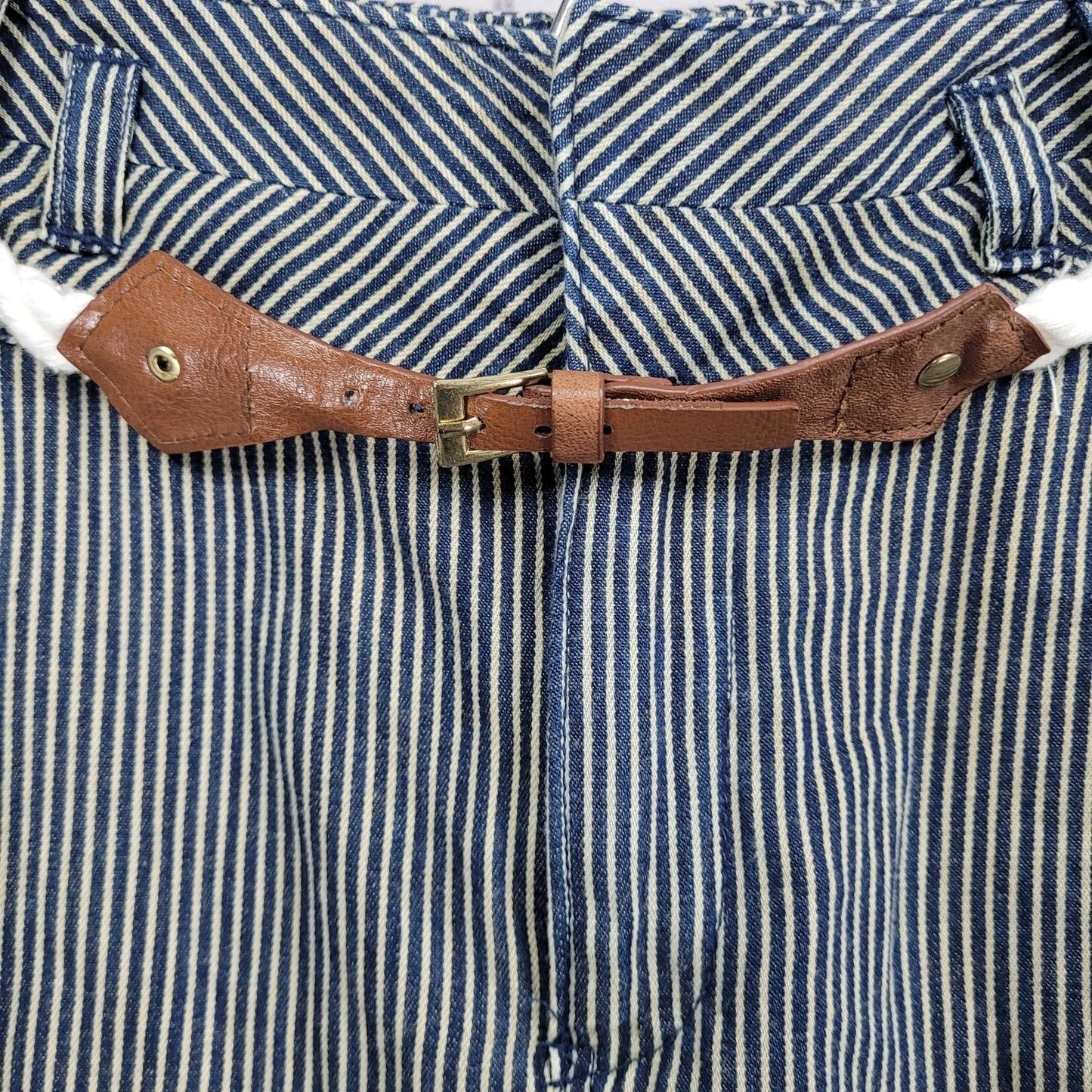 ETT Twa Anthropologie Navy 100% Cotton Striped Belted Pleated Short Skirt 8